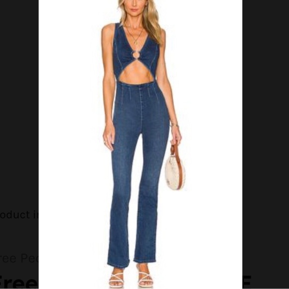 Free people/ we the free ultraviolet denim jumpsuit with cutout. Sz Sm. NWOT. - Picture 4 of 12
